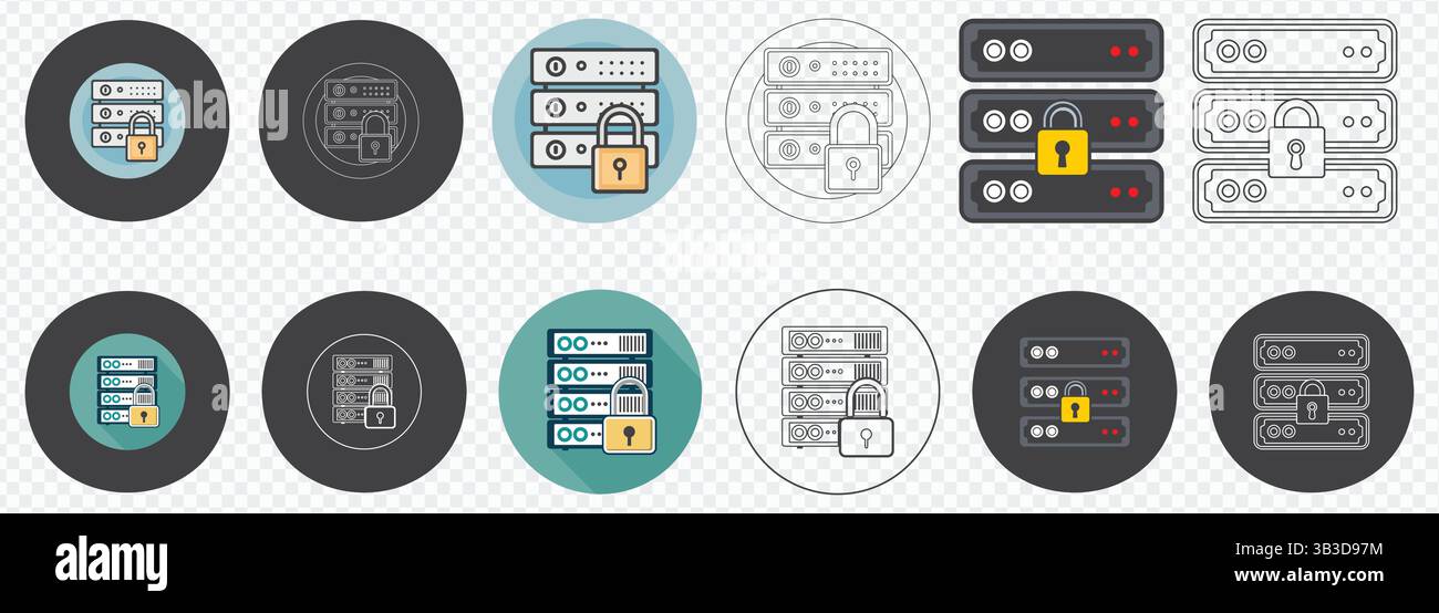 server rack icon with padlock Stock Vector