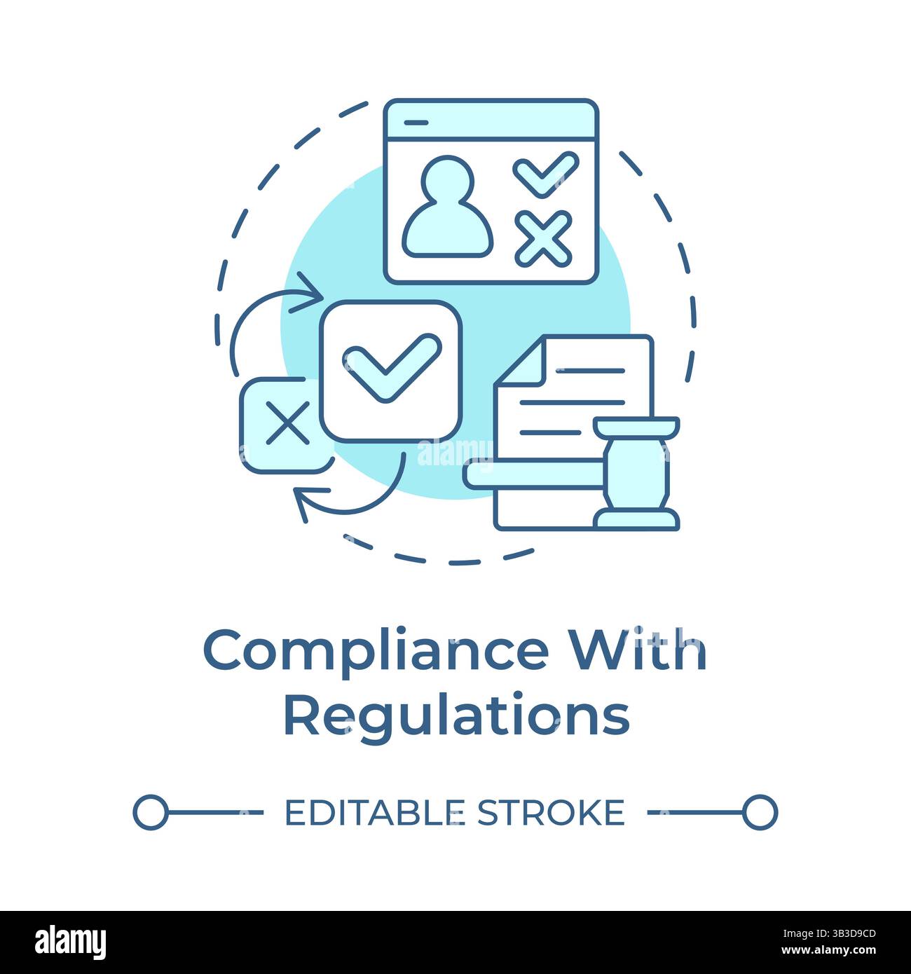 Compliance with regulations soft blue concept icon Stock Vector