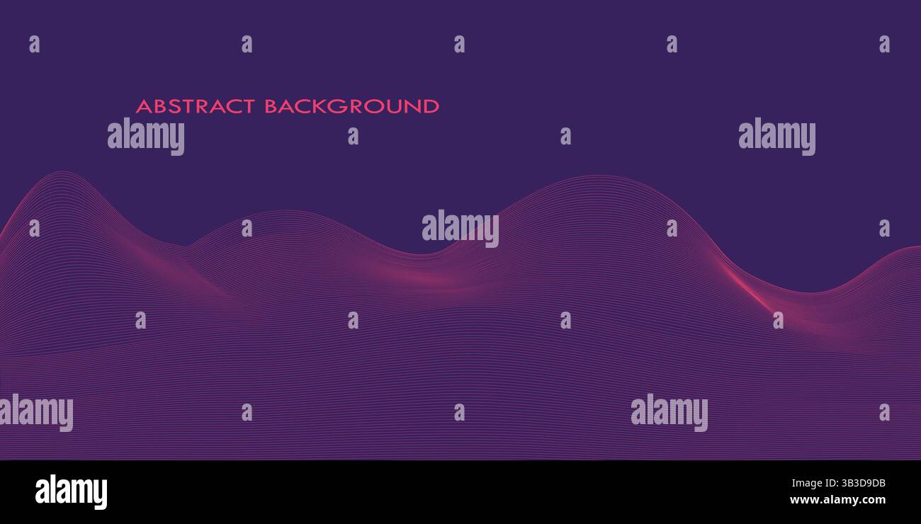 Purple Pink Abstract Waves Digital Landscape – Minimalist Futuristic Background Stock Vector