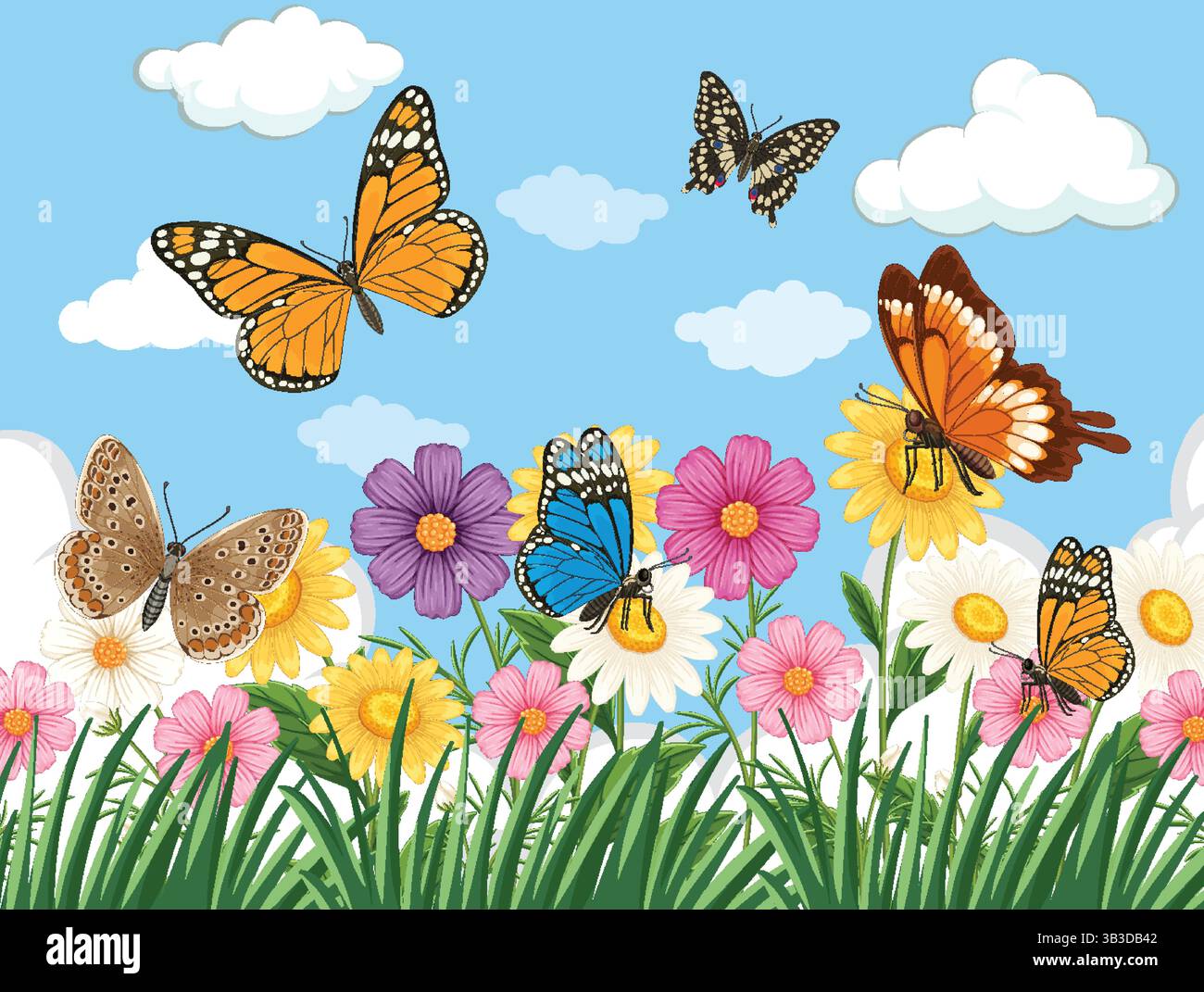 Bright butterflies flutter over Stock Vector Images - Alamy