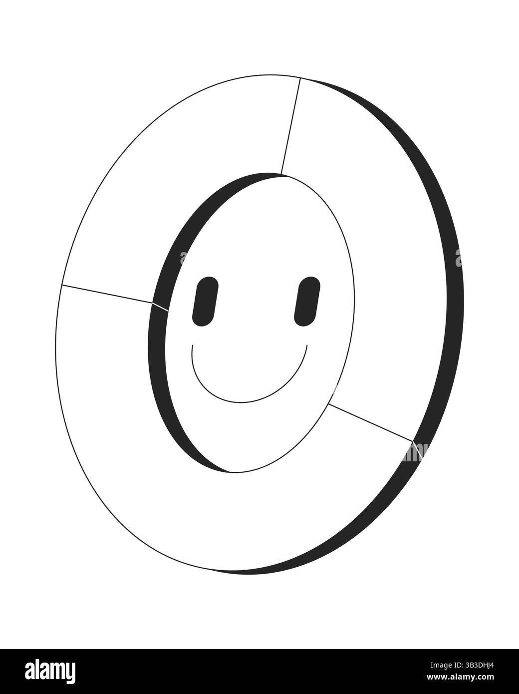 Smiling donut pie chart for analytics, engagement 2D line object Stock Vector
