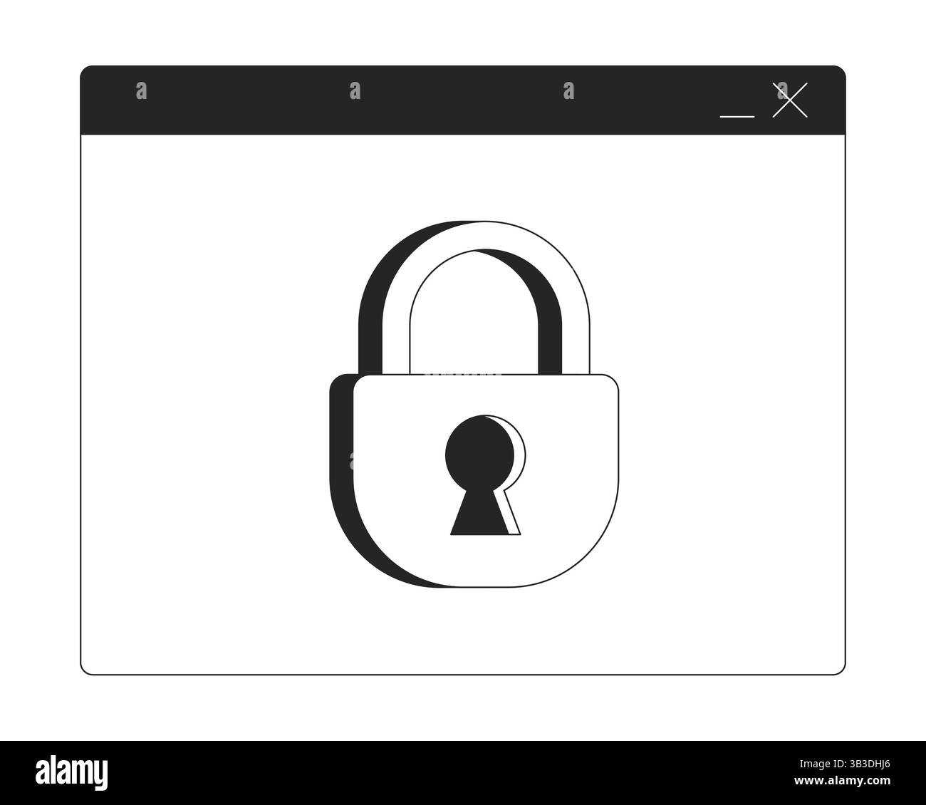 Secure browser window with padlock 2D line object Stock Vector