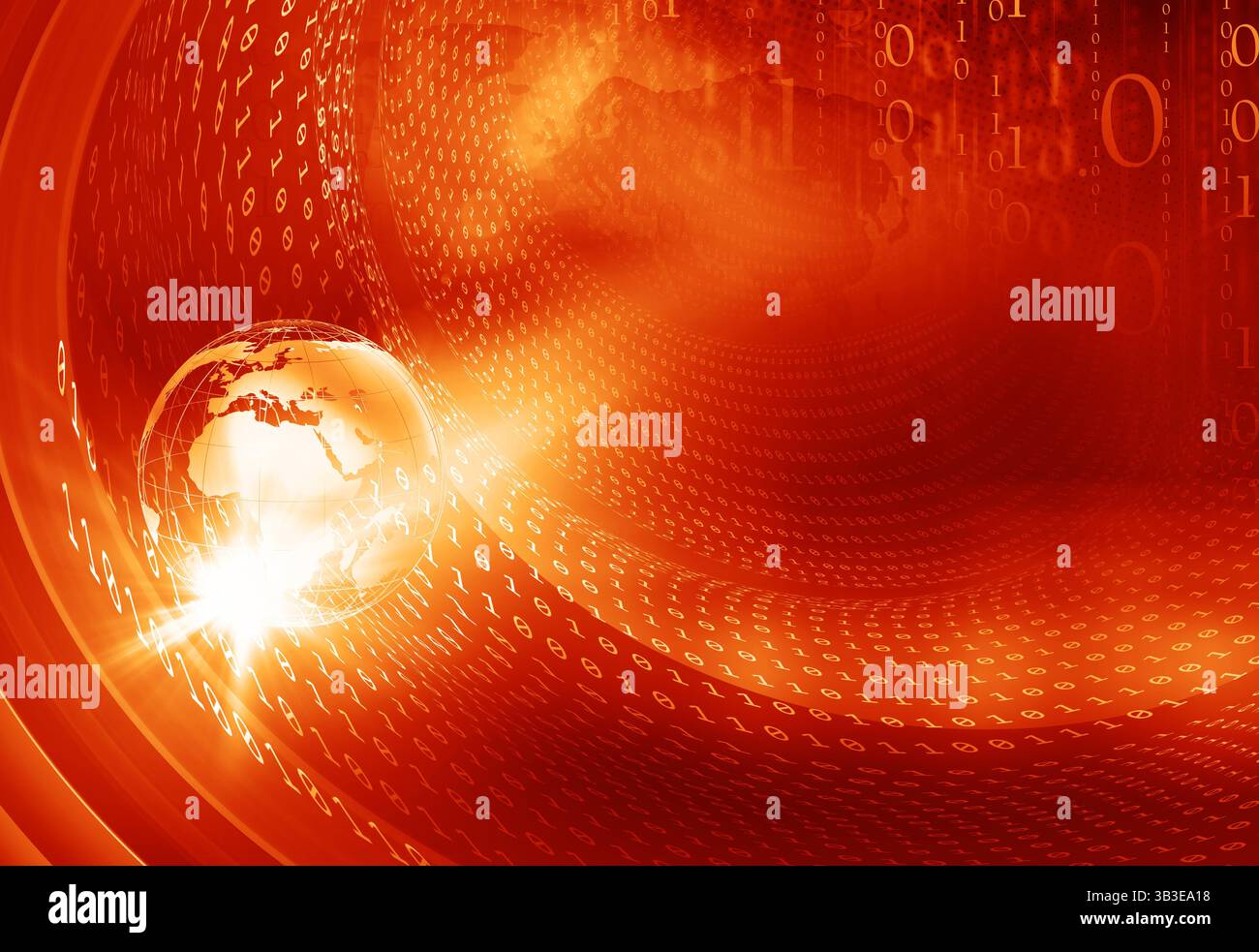 Earth globe with digital binary codes graphical red theme background ...
