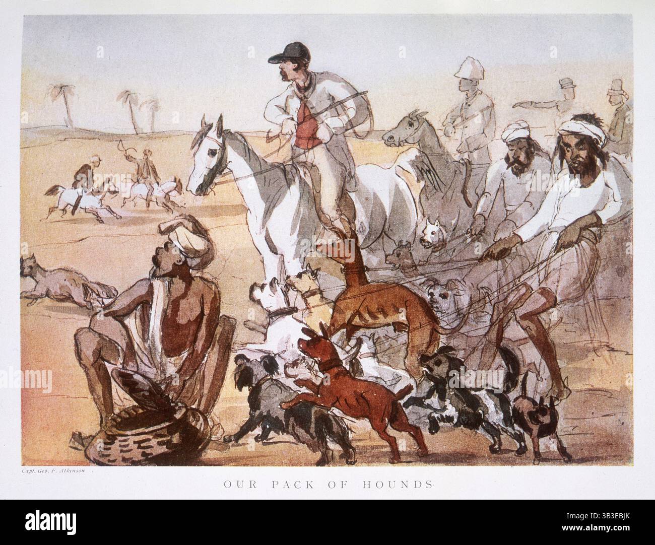 &amp;#39;Our Pack of Hounds&amp;#39;, 1911. Two Indian servants struggle to keep hold ...