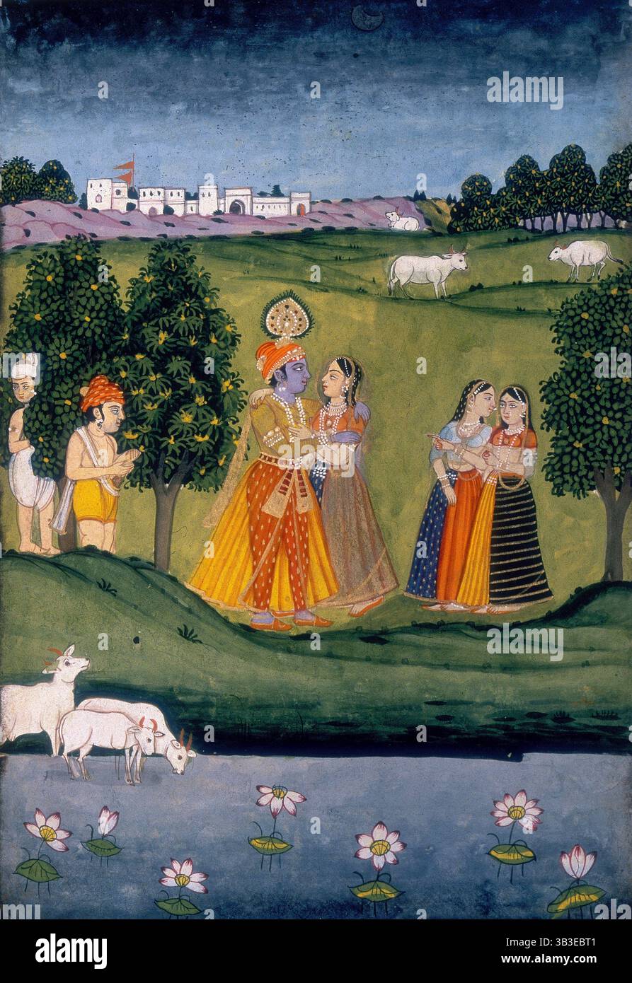 Prince and princess courting, chaperoned by male and female attendants ...