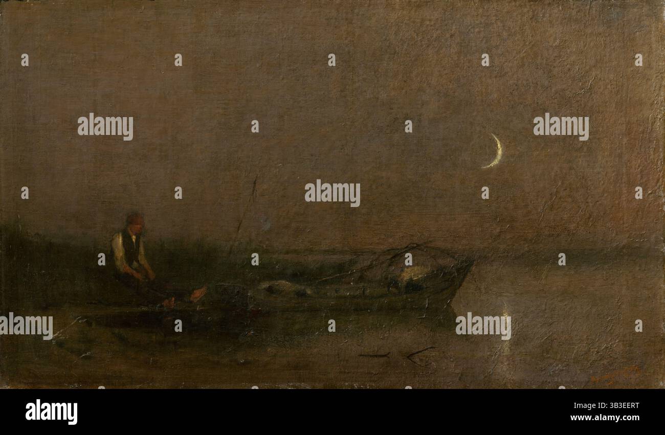 Fishing by Moonlight, 1880-1900. Stock Photo