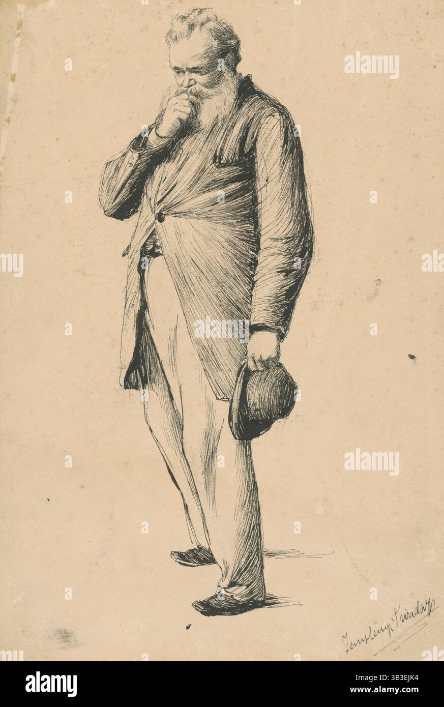 Drawing of an old man thinking, pen and ink circa 1510 by Leonardo
