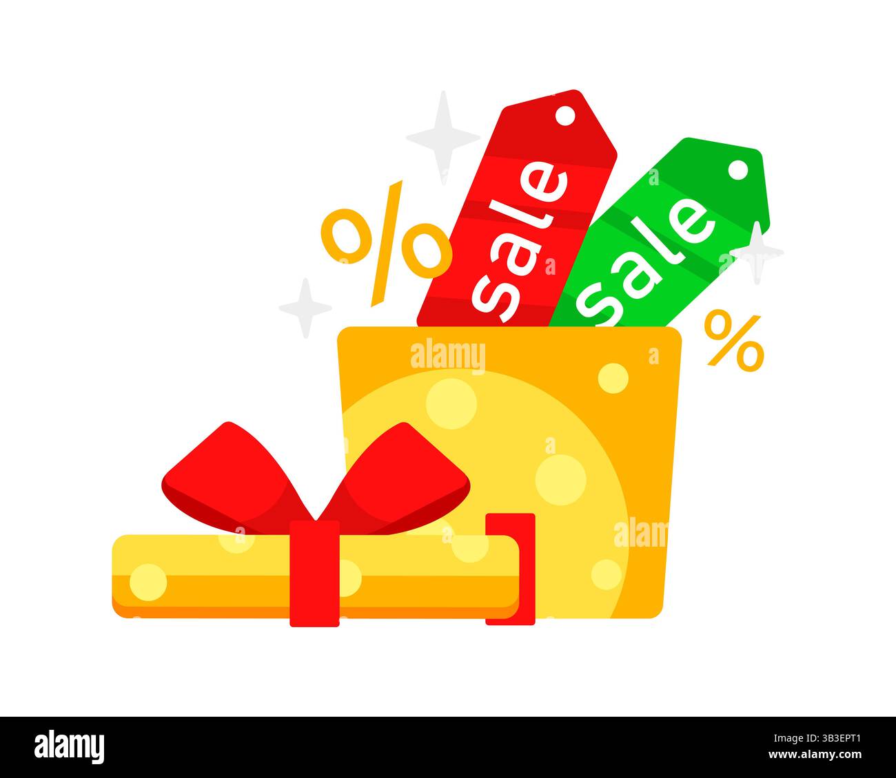 Gift box and sale tags coming out, offering discounts and promotions Stock Vector