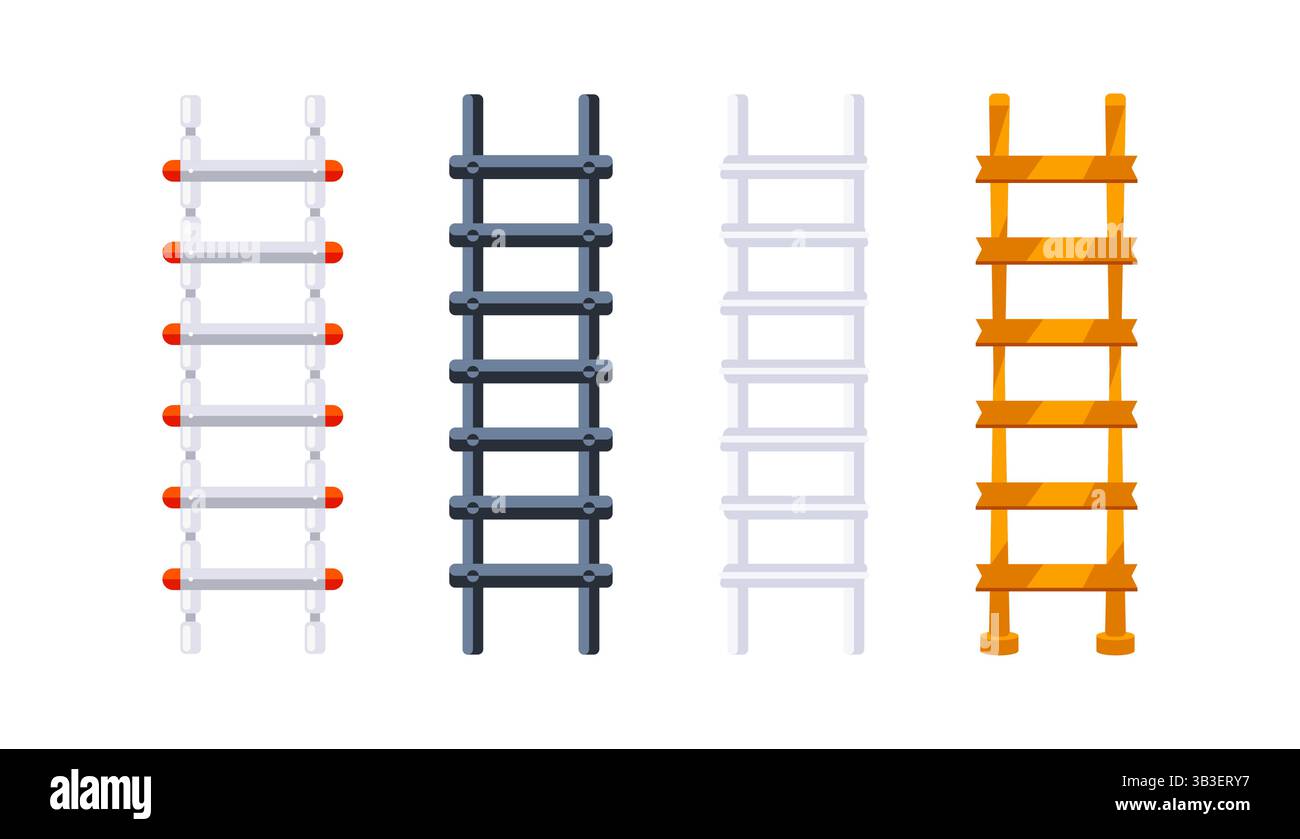 Four colorful ladders standing on white background Stock Vector