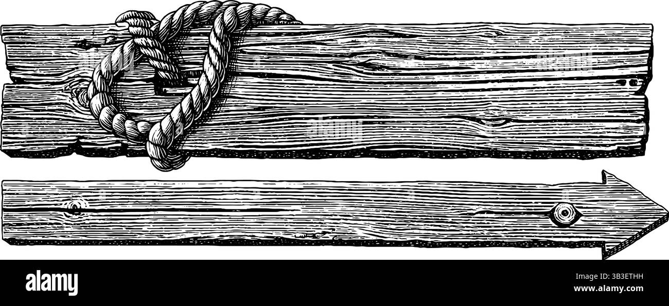 Engraved wooden plank with rope and arrow design for rustic decor and ...