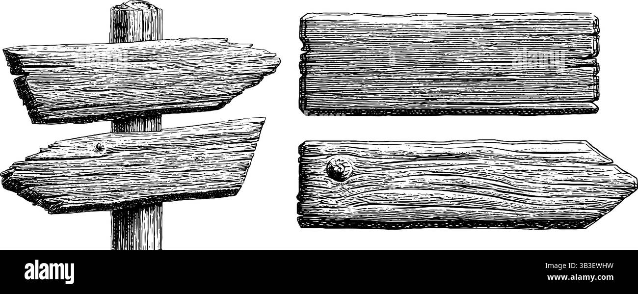 Rustic Sign Post Drawing Rustic engraved signpost with arrows - vintage woodcut style for ...