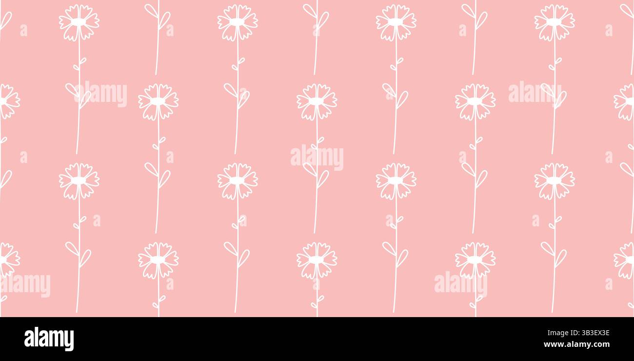Hand drawn wild flowers seamless pattern. Cute floral pink background ...