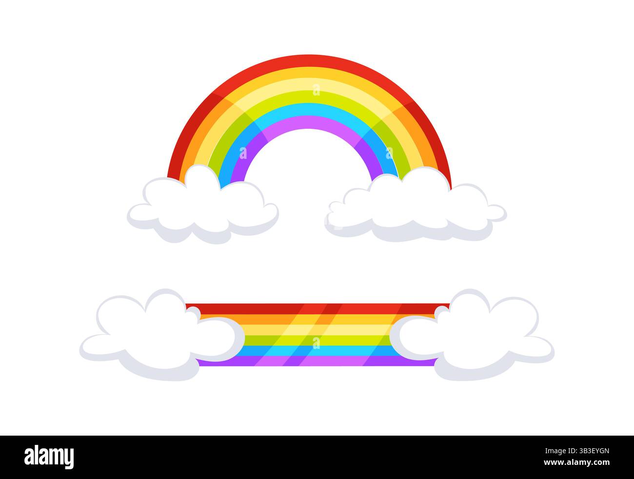 Colorful rainbow arching over white clouds on transparent background Stock Vector