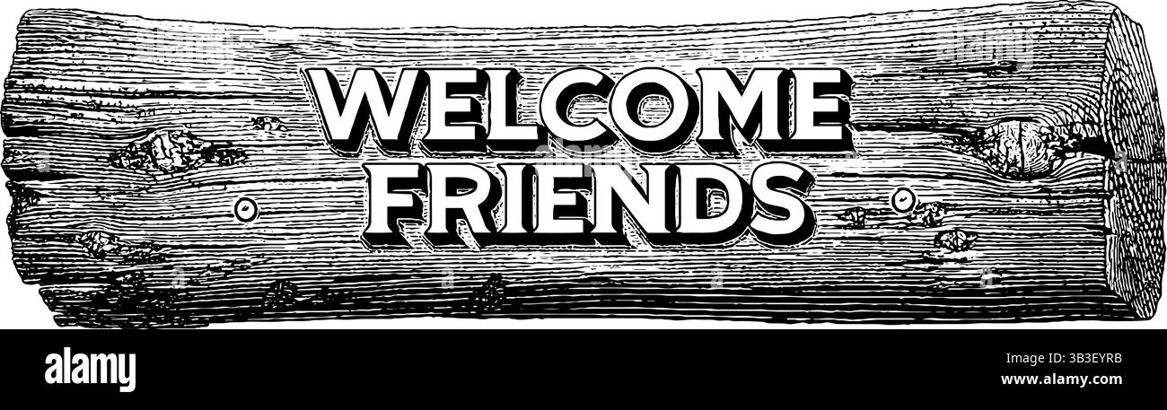 Rustic engraved welcome sign with cracked wooden texture for design ...