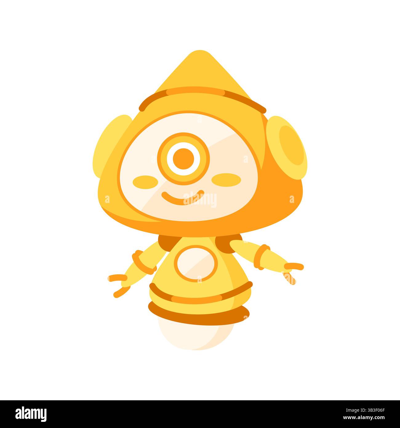 Cute yellow robot with one eye smiling and floating Stock Vector