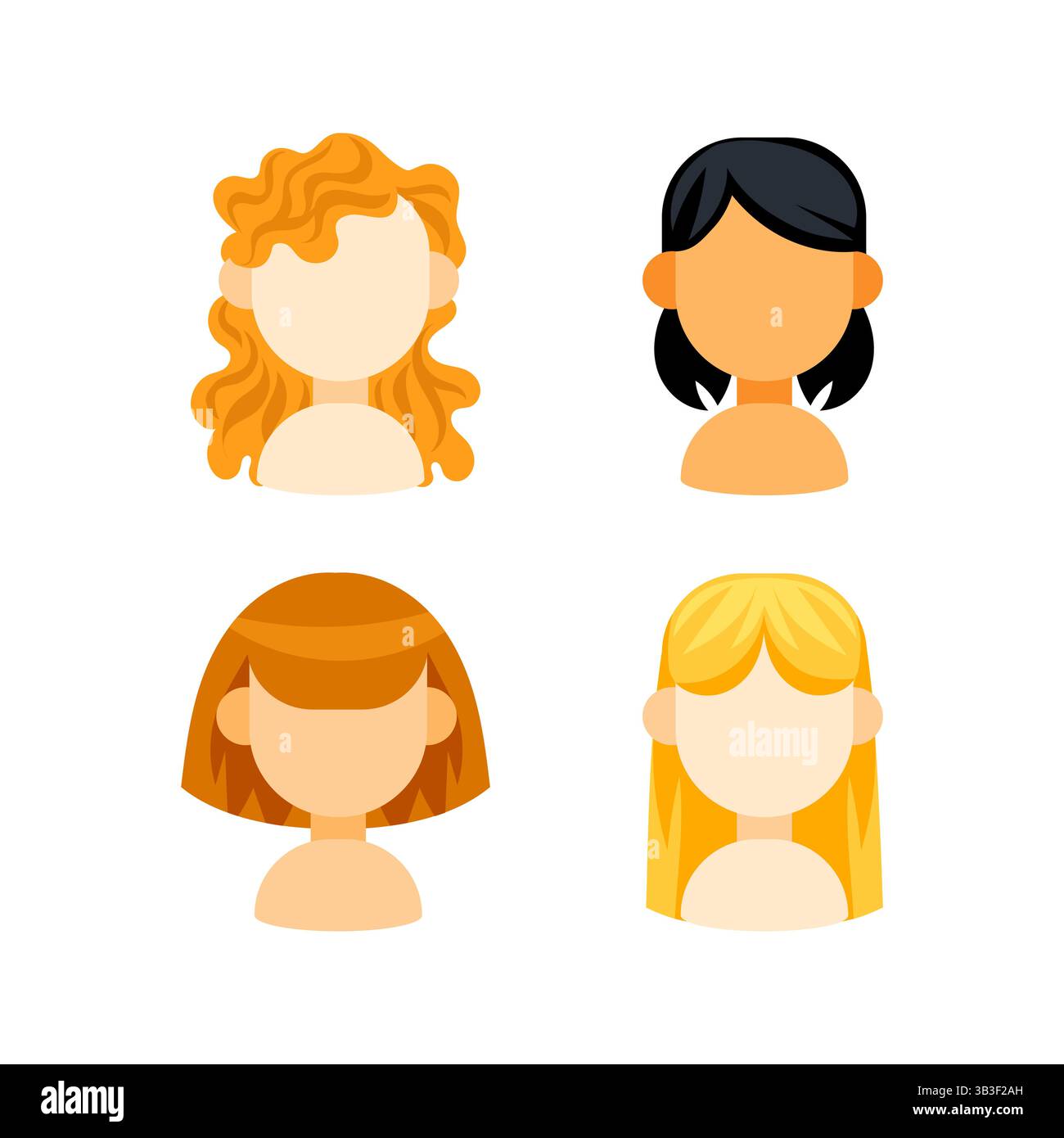 Four female avatars showing different hairstyles, from curly to ...