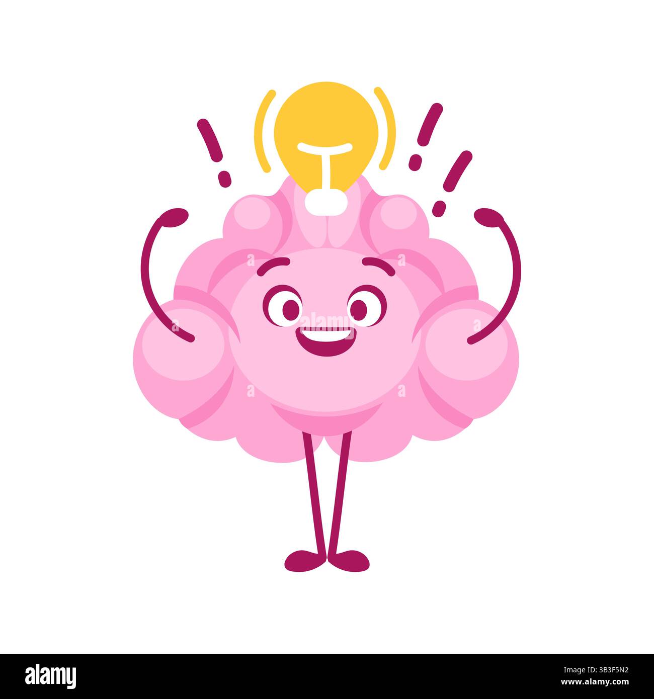 Happy brain having an idea with light bulb shining over its head Stock ...