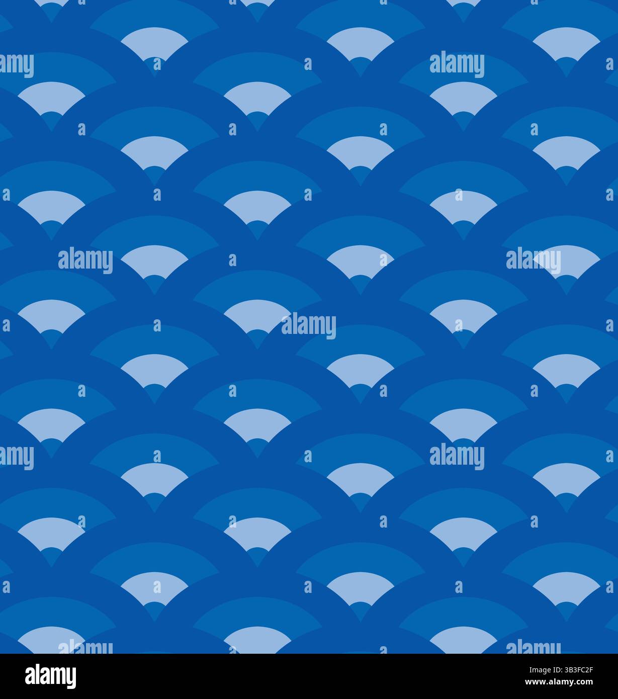 Half circle abstract modern seamless pattern. Classical semi circle design, geometrical wave grid. Blue tones colour palette. Web graphic decorative Stock Vector