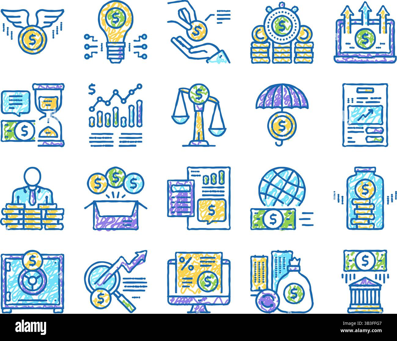 Investment Portfolio set Icons hand drawn Illustration Stock Vector ...