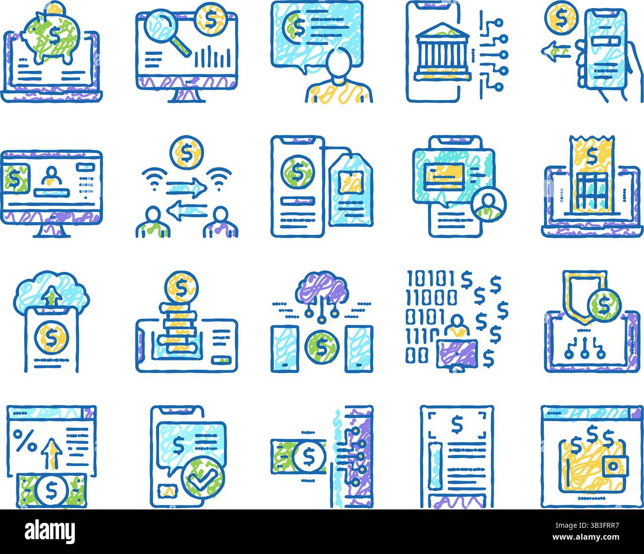 Online Banking Finance set Icons hand drawn Stock Vector Image & Art ...