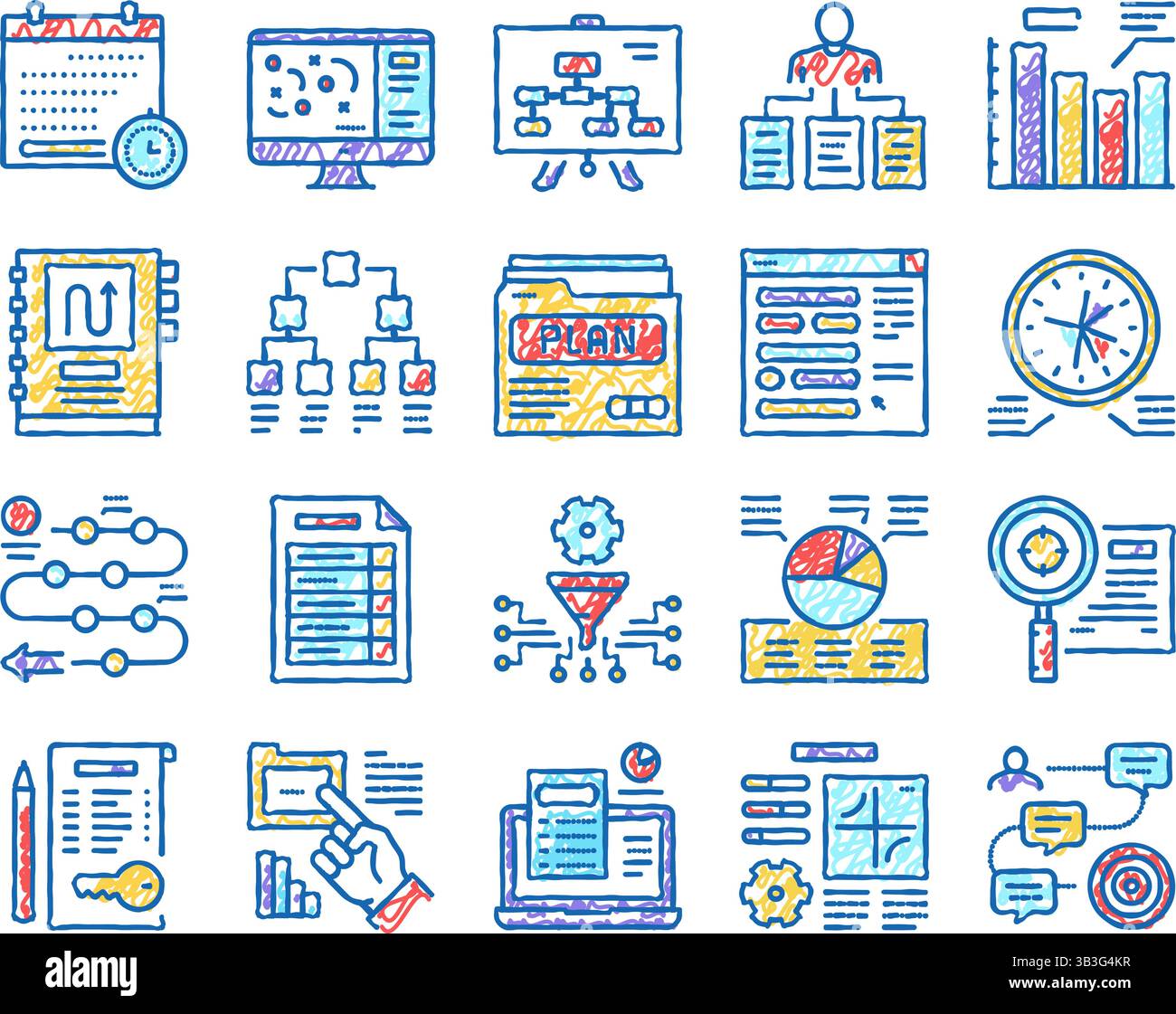Planning Work Process set Icons hand drawn Stock Vector Image & Art - Alamy