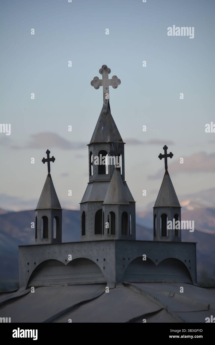 A church with several domes and crosses on the domes. Cross on the top ...