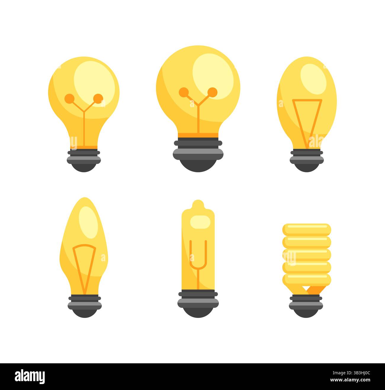 Six different light bulbs shining, representing ideas and innovation Stock Vector
