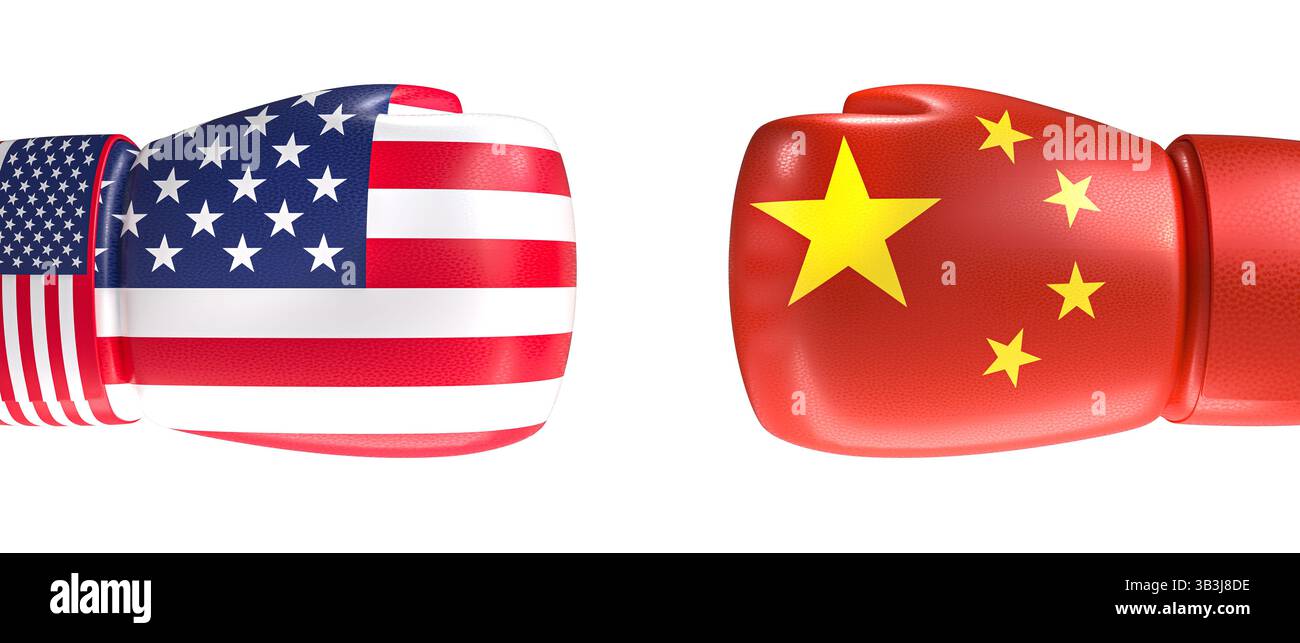 Boxing gloves showing american and chinese flags isolated 3d Stock ...