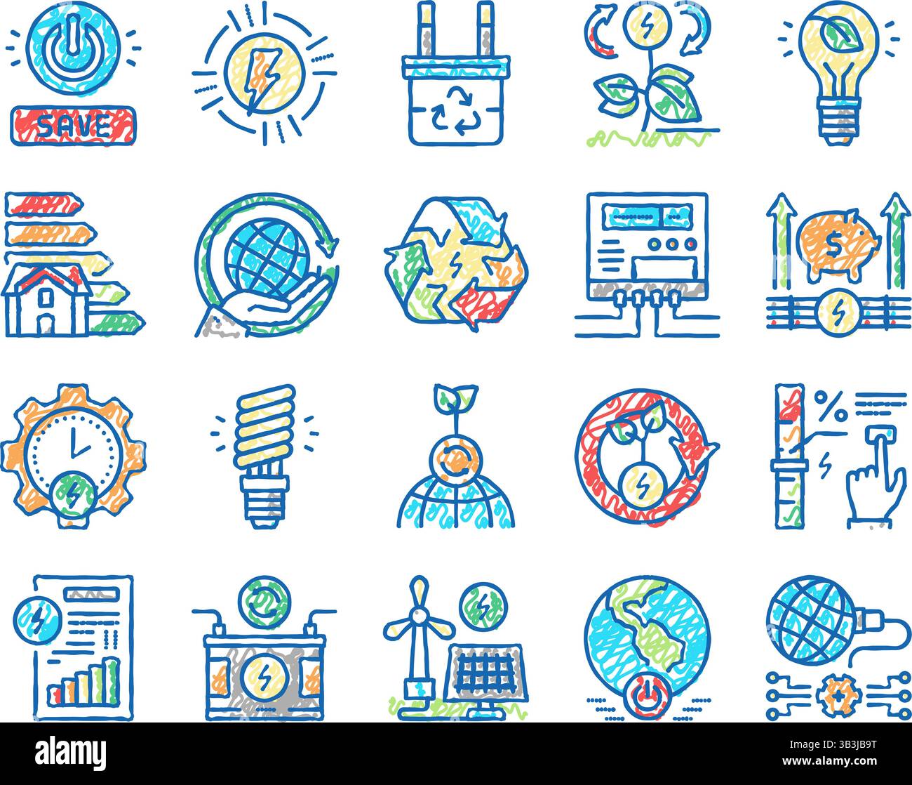 Energy Saving Tool set Icons hand drawn Stock Vector Image & Art - Alamy