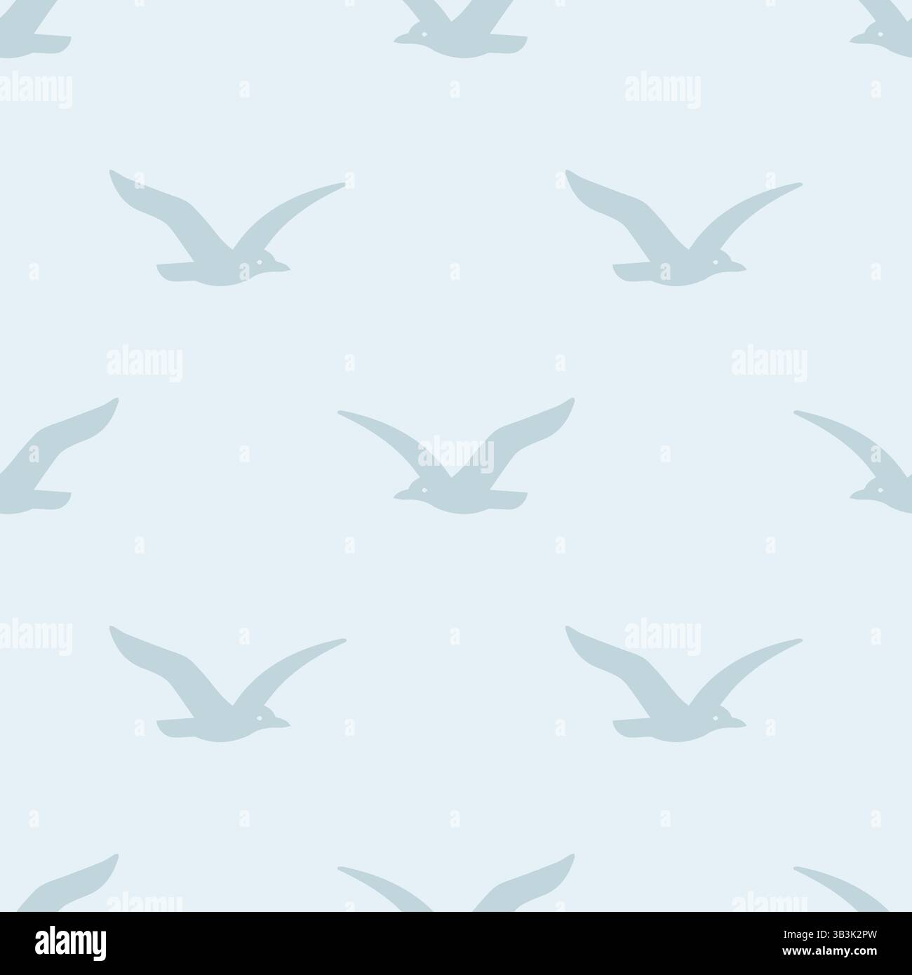 Seamless vector pattern simple seagulls flying in a blue sky, soft neutral blue gray repeat. Vector illustration Stock Vector