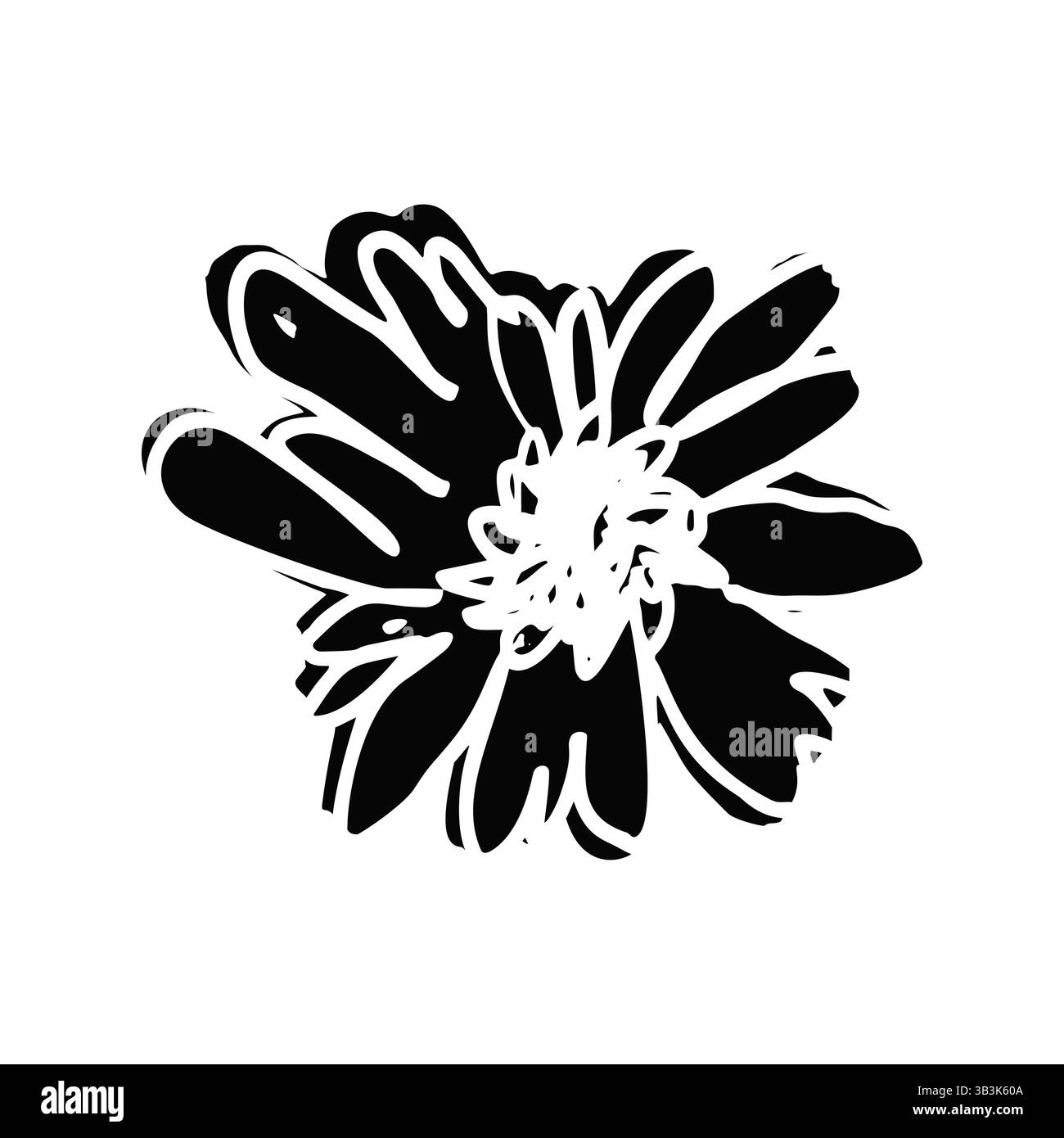 Hand drawn black ink abstract daisy flower silhouette isolated on white ...