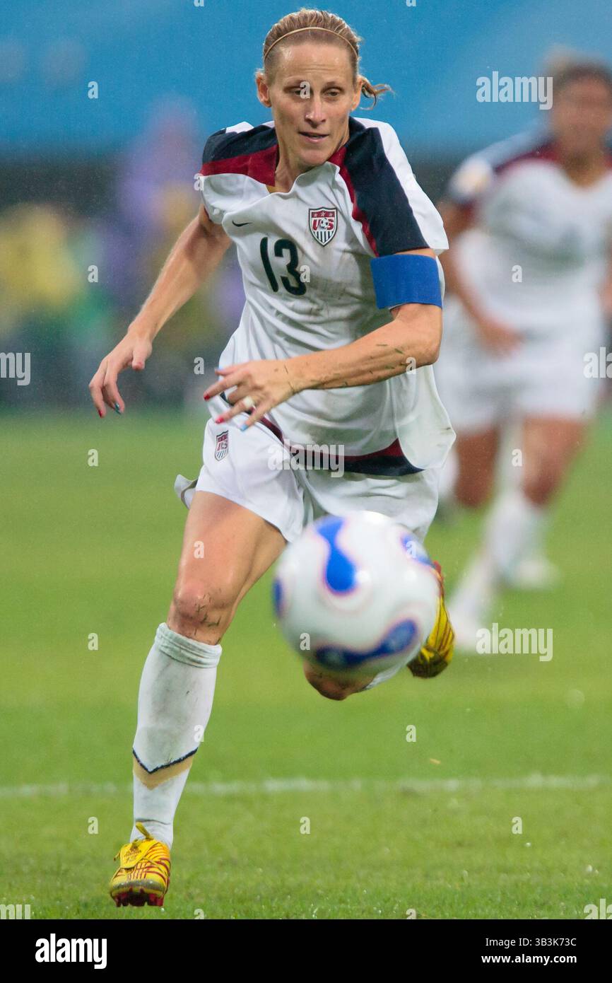 Kristine Lilly of the United States in action during a FIFA Women's World Cup Group B match against North Korea on September 11, 2007 at Chengdu Sports Center Stadium in Chengdu, China. Editorial use only. Commercial use prohibited. Stock Photo