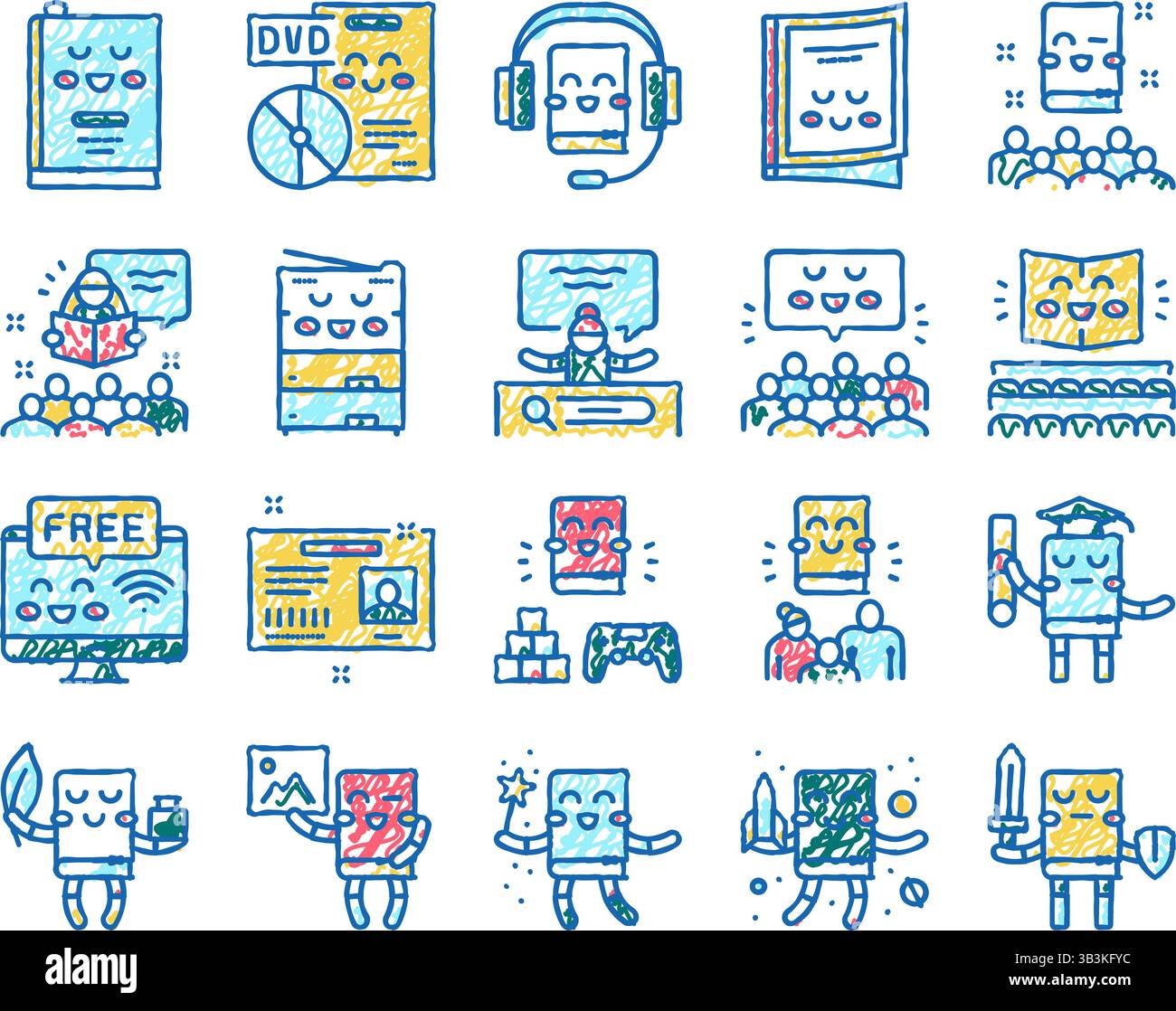 Children Library Read set Icons hand drawn Stock Vector Image & Art - Alamy