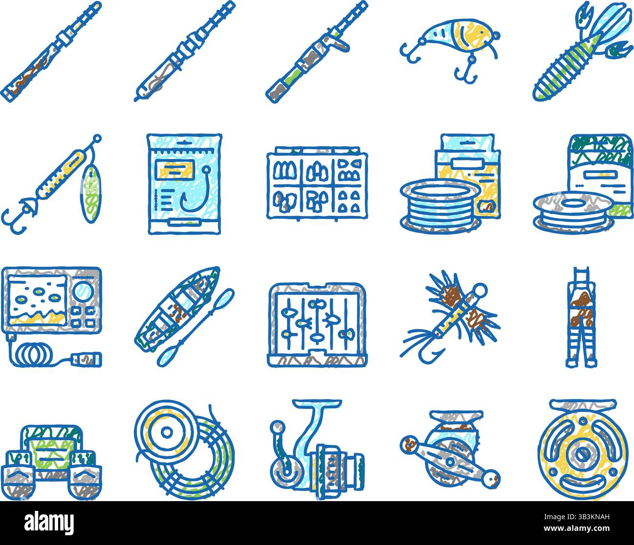 Fishing Shop Products set Icons hand drawn Stock Vector Image & Art - Alamy