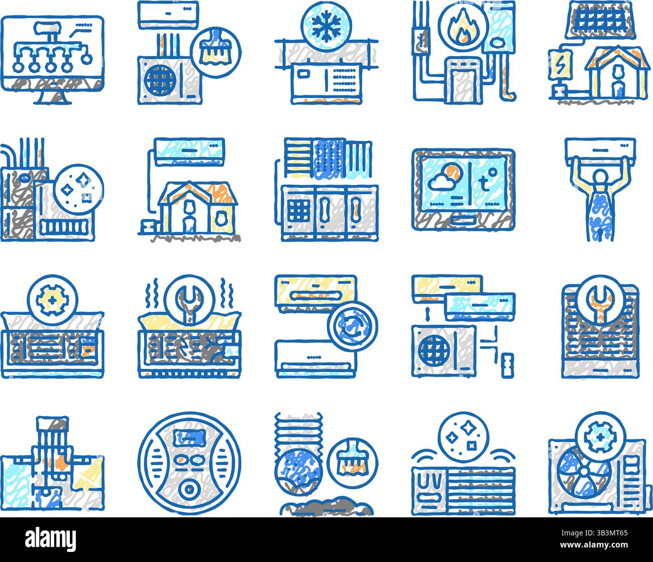 Conditioning System Electronics Icons hand drawn Stock Vector Image ...