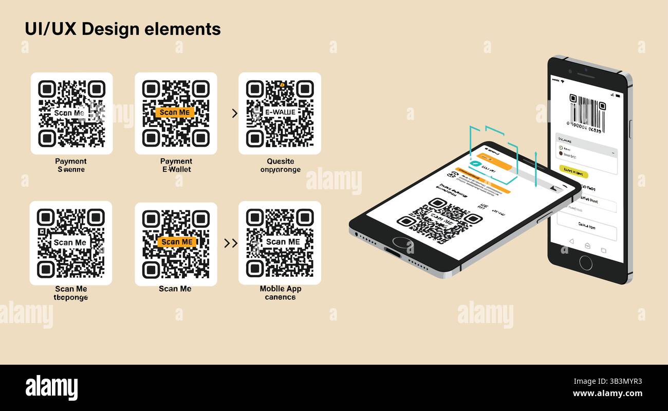 Mobile App QR Code UI Elements – Payment and Scanning Interfaces for ...