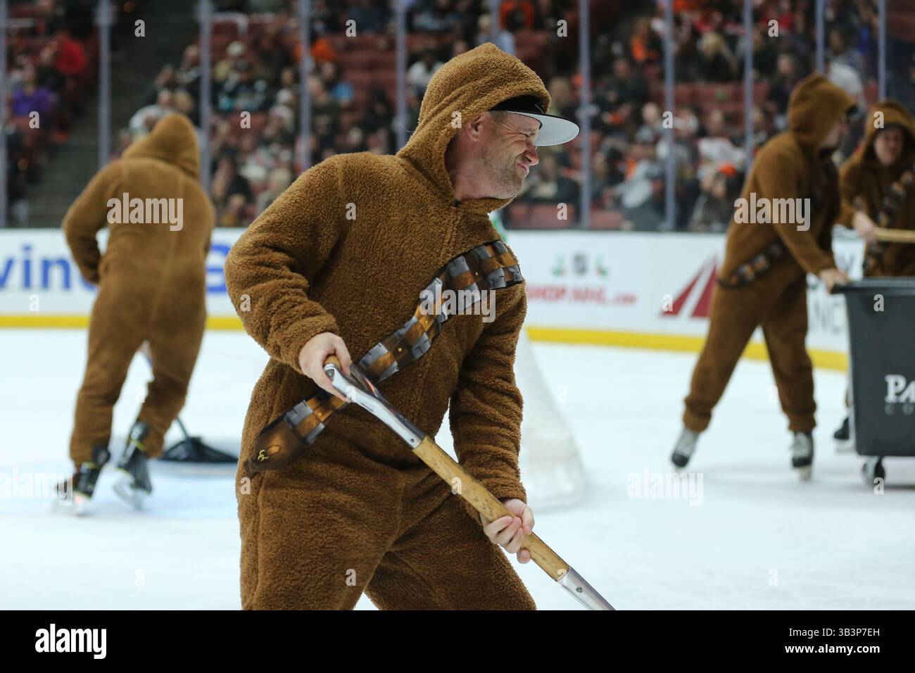 December 11, 2017: The ice Power Player clean the ice in their Wookie outfits in the game between the Carolina Hurricanes and Anaheim Ducks, Honda Center in Anaheim, CA, Peter Joneleit(Credit Image: &copy; Peter Joneleit/CSM via ZUMA Wire) Stock Photo