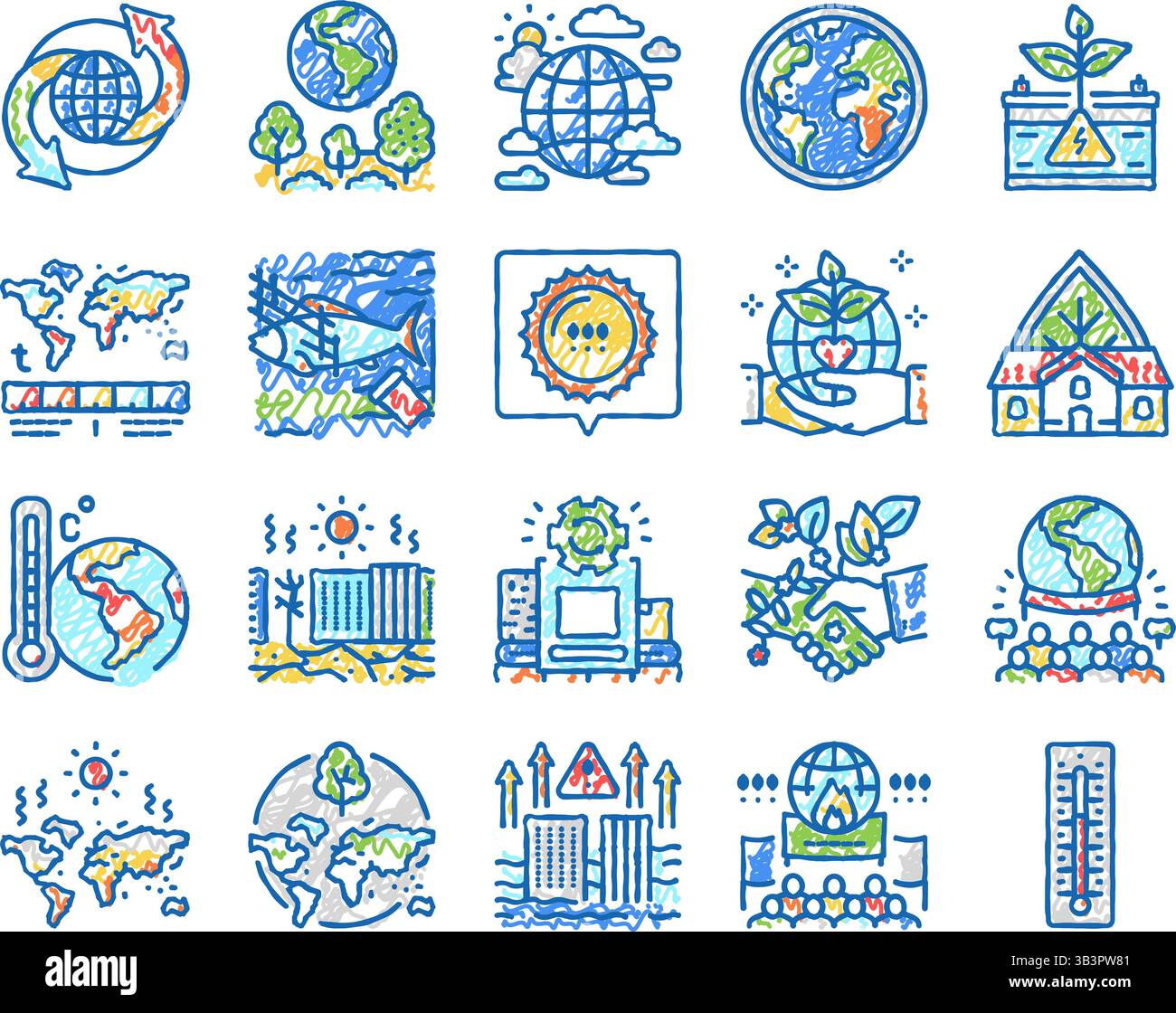 Climate Change And Environment Icons hand drawn Stock Vector Image ...