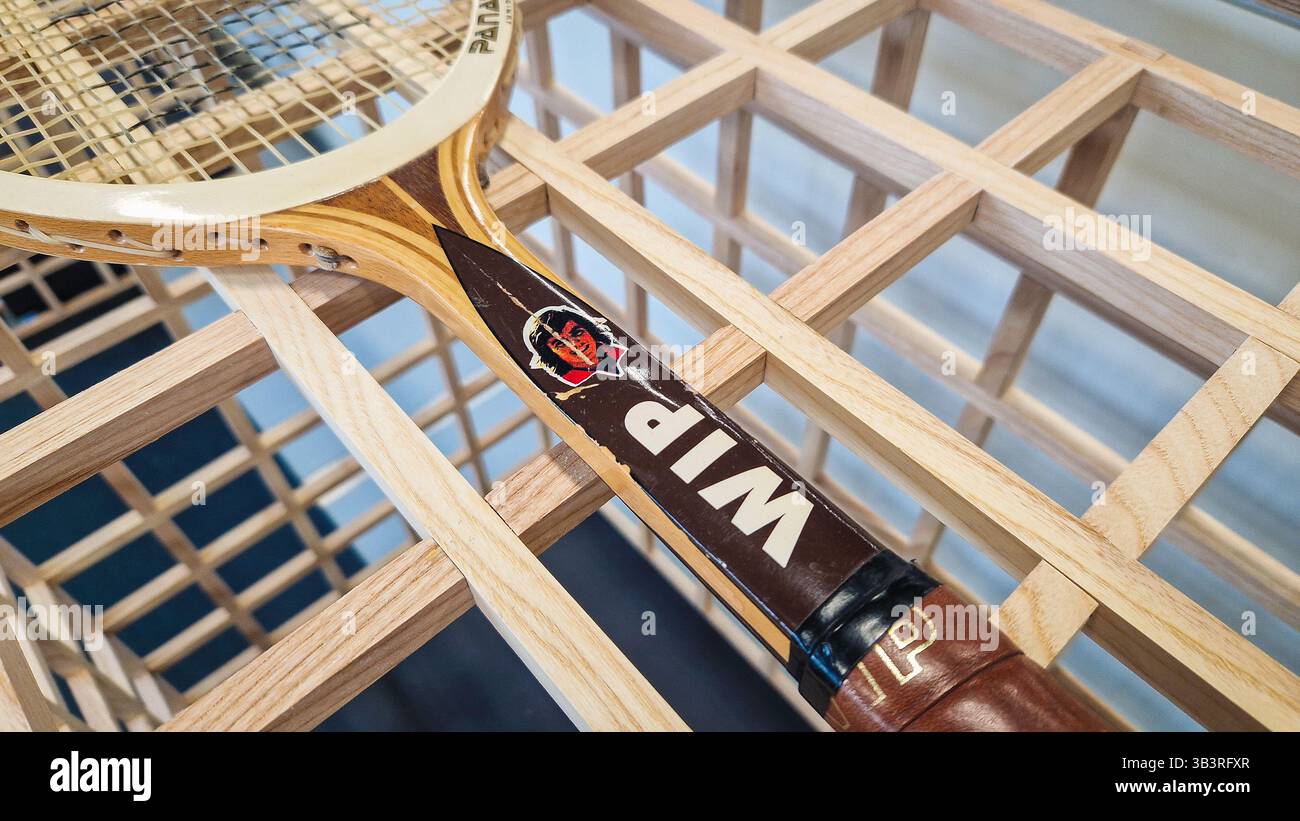 Racket WIP Panetta Autograph, 1972. Custom made tennis racket for Adriano Panetta. - Smartphone Captured Stock Image