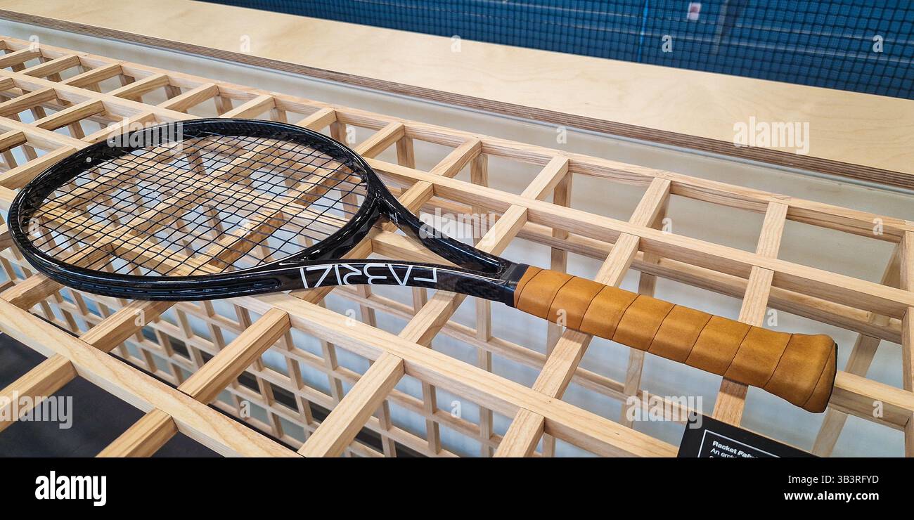 Racket Fabrizi Tennis F-95. 1990s innovation racket with carbon frame with Kevlar and Zylon. - Smartphone Captured Stock Image