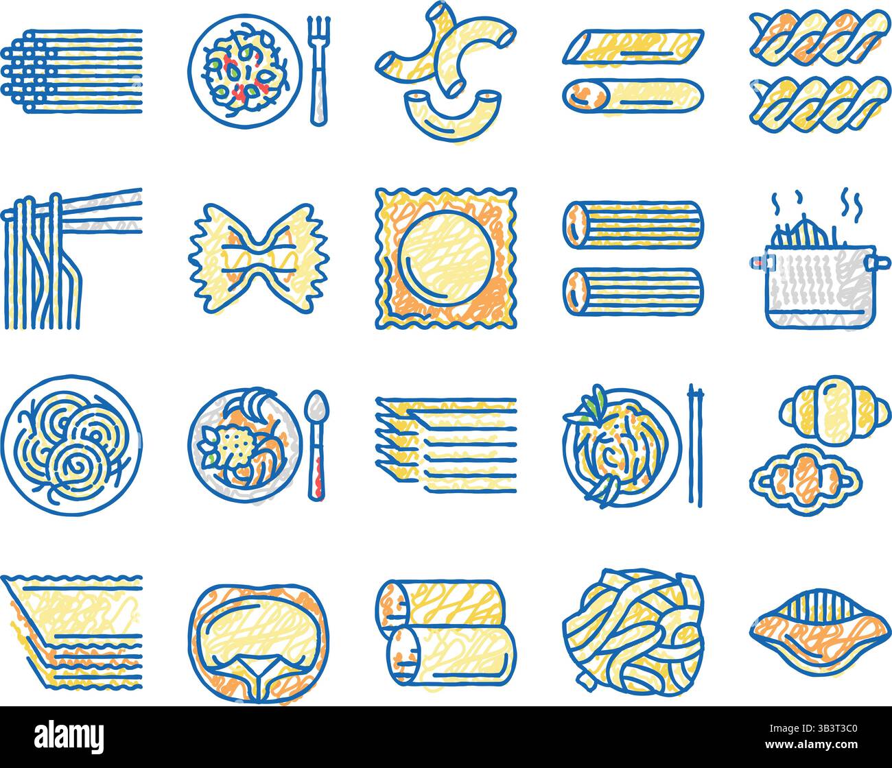 Pasta Delicious Food Meal Cooking Icons hand drawn Stock Vector Image ...