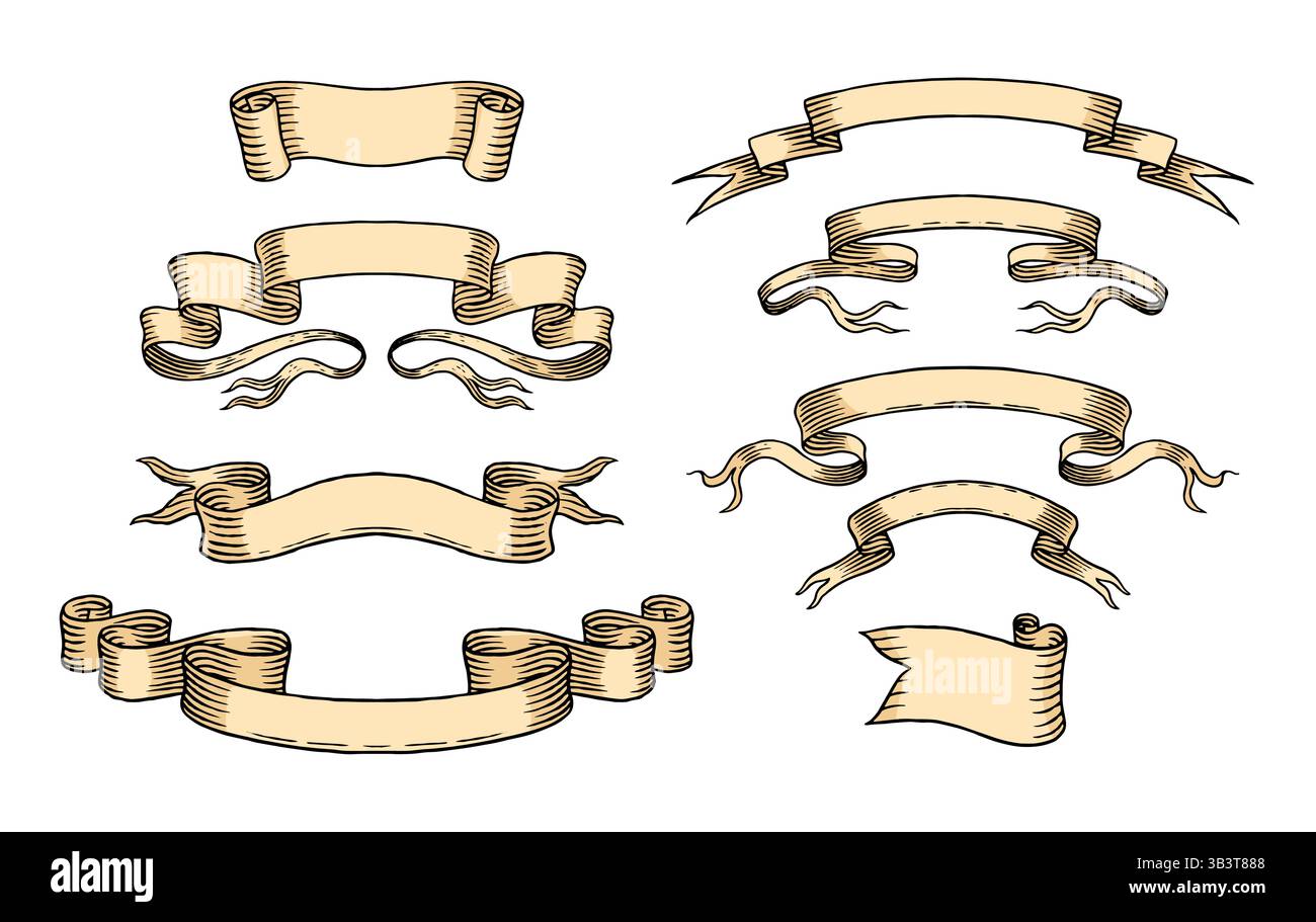 Set of different ribbons. Design icons for greeting cards, banners ...