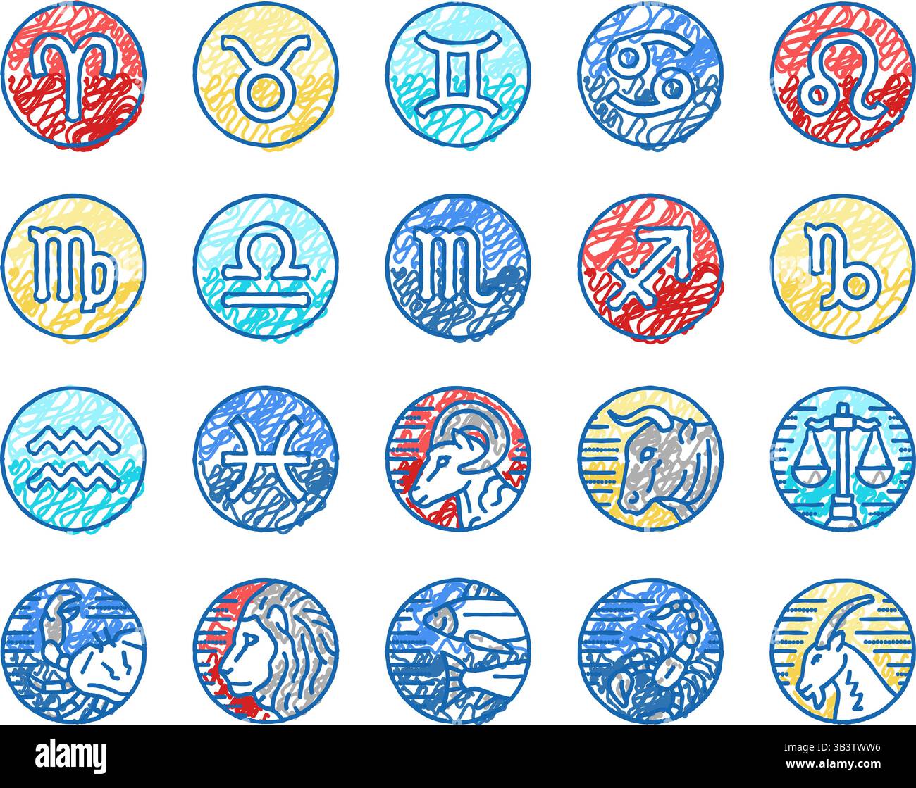 Zodiac Astrological Sign Animal Icons hand drawn Stock Vector Image ...