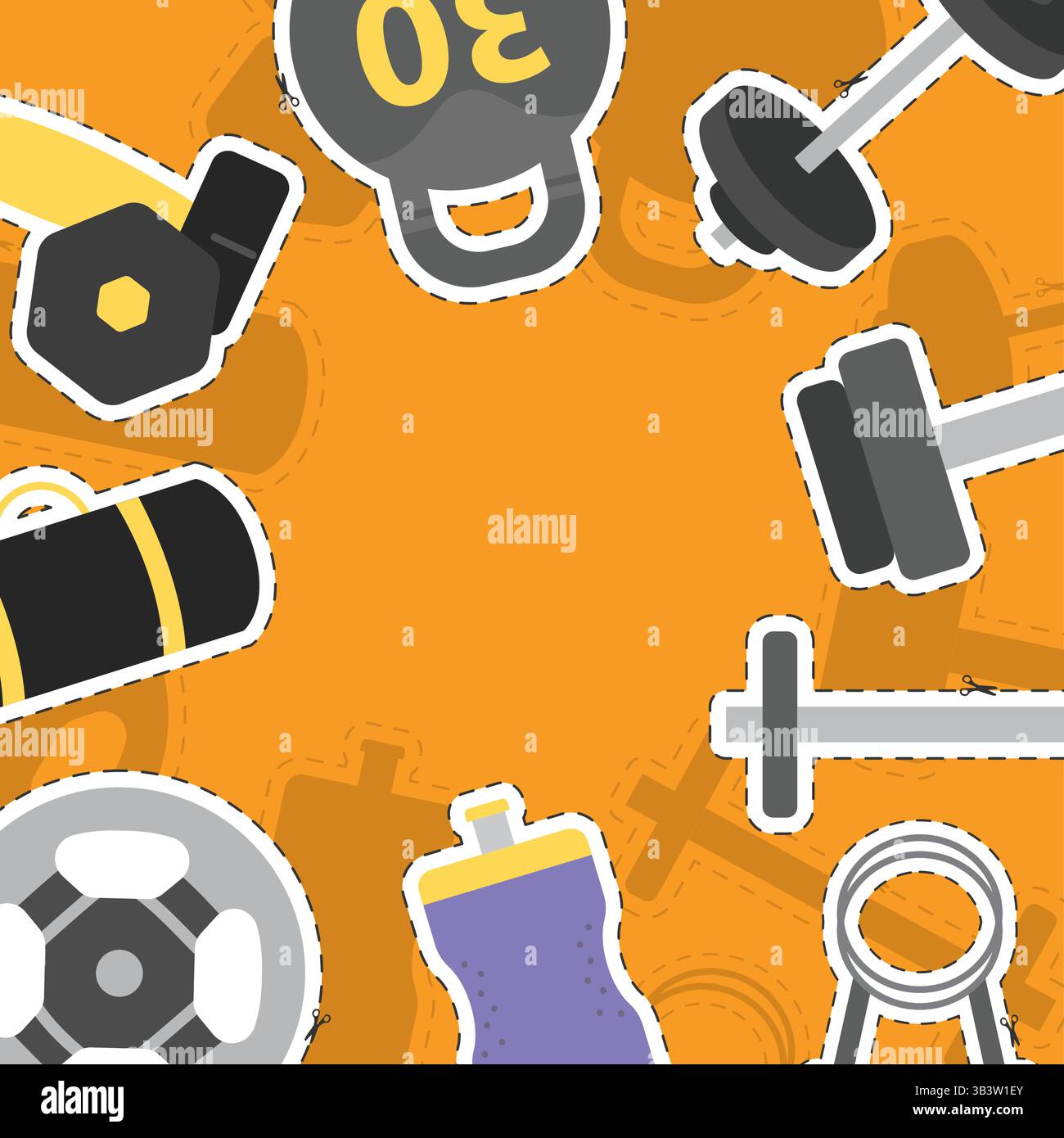 Orange frame with gym tools. Vector illustration Stock Vector