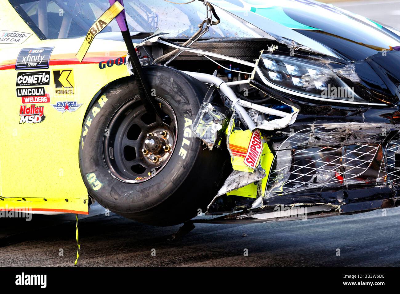 DAYTONA BEACH, FL - FEBRUARY 15: The damaged race car of Brandon Jones ...