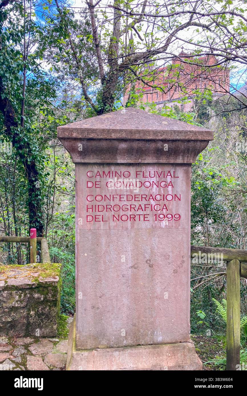 COVADONGA, SPAIN - APRIL  6, 2025: Covadonga in Asturias is a historic mountain village known for its sacred cave, basilica - Smartphone Captured Stock Image