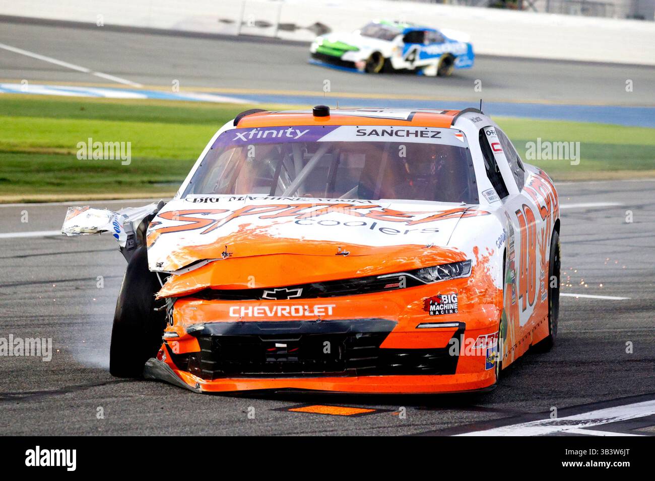 DAYTONA BEACH, FL - FEBRUARY 15: The damaged race car of Nick Sanchez ...
