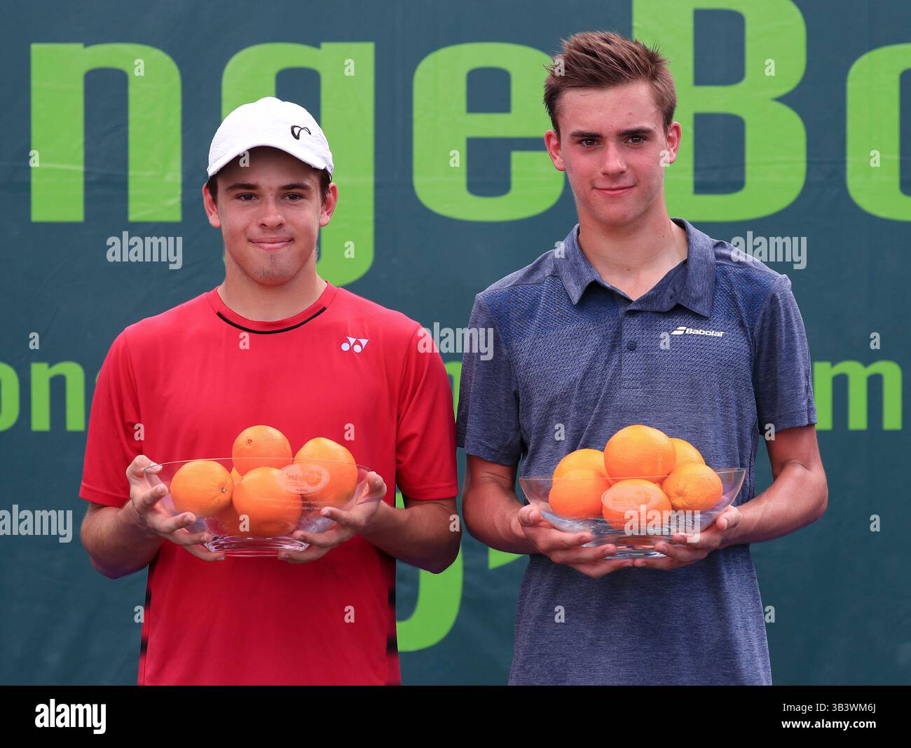 December 08, 2017: Spencer WHITAKER (USA) and Eliot SPIZZIRRI (USA) pose with their championship trophies of the 2017 Orange Bowl International Tennis Championship Boys 16s Doubles, played at the Frank Veltri Tennis Center in Plantation, Florida, USA. Mario Houben/CSM(Credit Image: &copy; Mario Houben/CSM via ZUMA Wire) Stock Photo