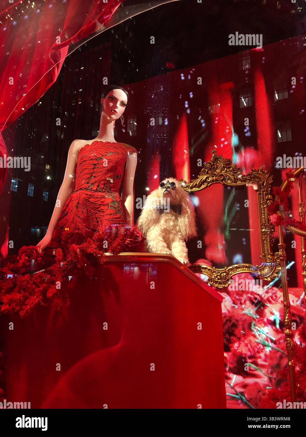 NYC street fashion display Bergdorf Goodman colorful mannequins Fifth ...
