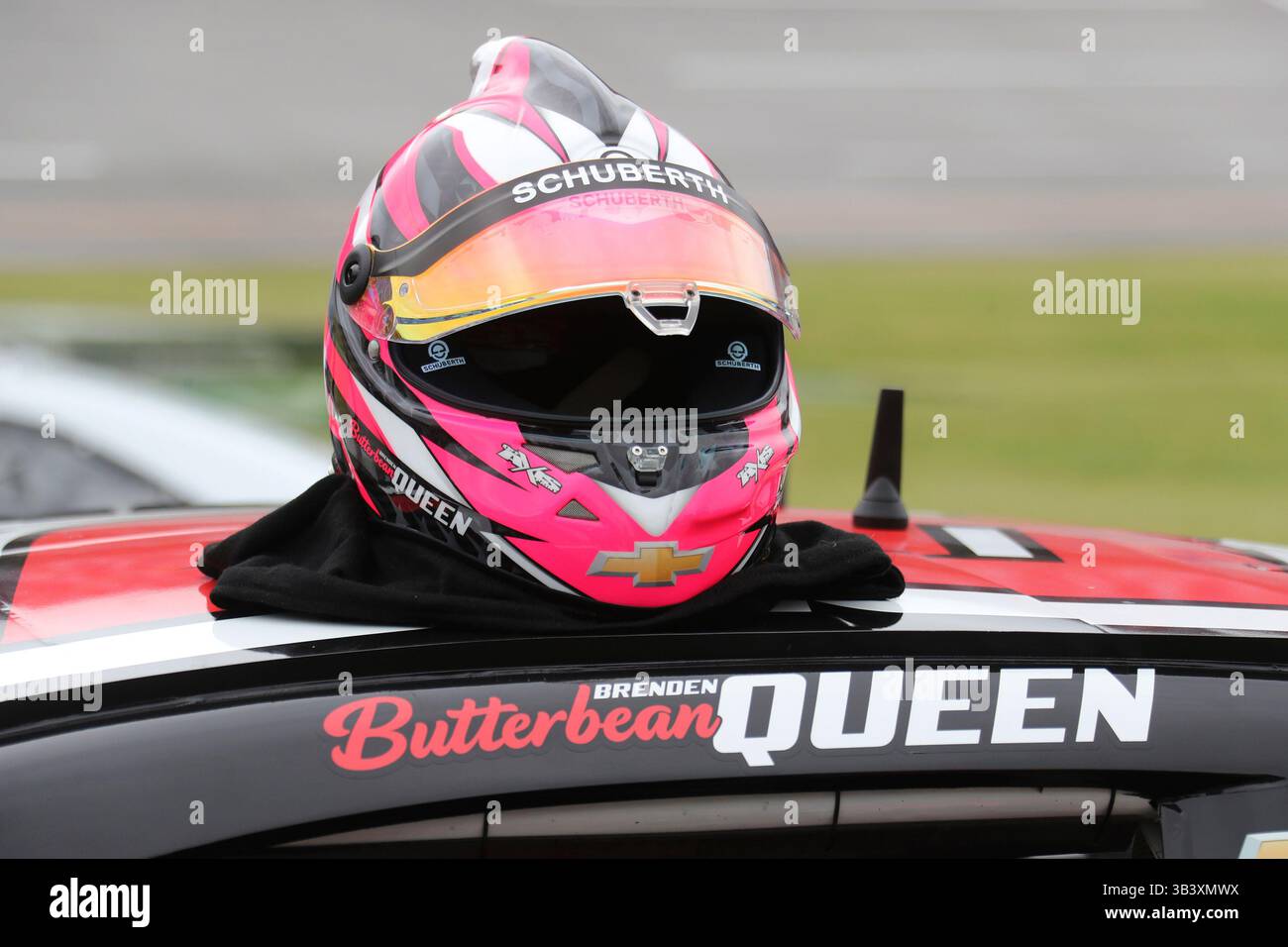 TALLADEGA, AL - APRIL 26: The helmet of Brenden Queen (#28 Best Repair ...